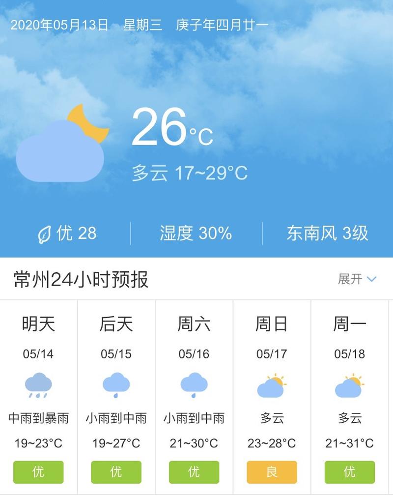 常州天气预报（常州天气预报15天准确一览表）