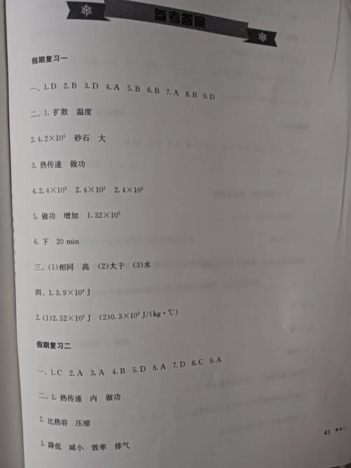 九年级上册物理练习册答案（九上物理练案答案）
